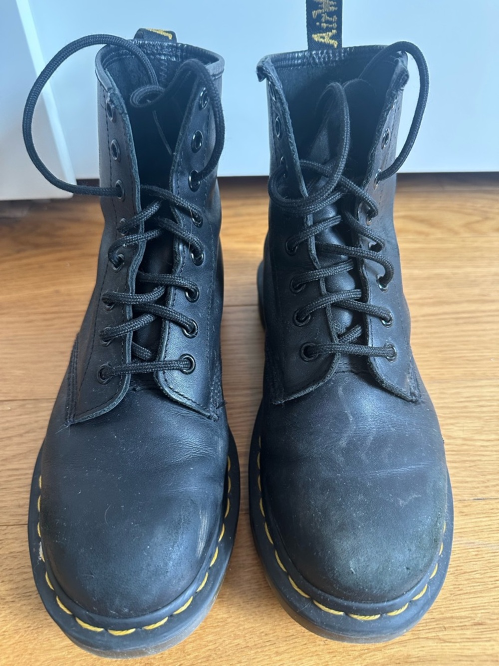 Classic dr. marten, softer feel, barely worn. Black Leather Lace-Up Boots.